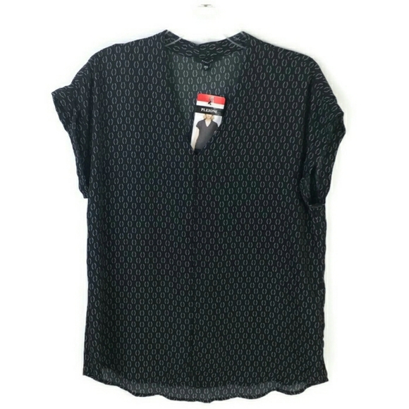 Pleione Black White Comma Print Short Cap Cuffed Dolman Sleeve Top Womens Medium - Picture 7 of 15